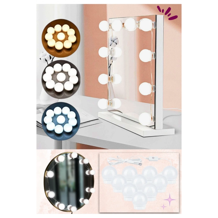 10lu Makyaj Masası Banyo Aynası Giyim Odası Aydınlatma Hollywood Nostaljik Led Lamba Ayna Hariç