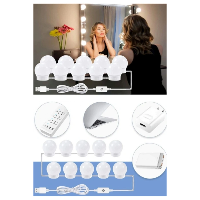 10lu Makyaj Masası Banyo Aynası Giyim Odası Aydınlatma Hollywood Nostaljik Led Lamba Ayna Hariç