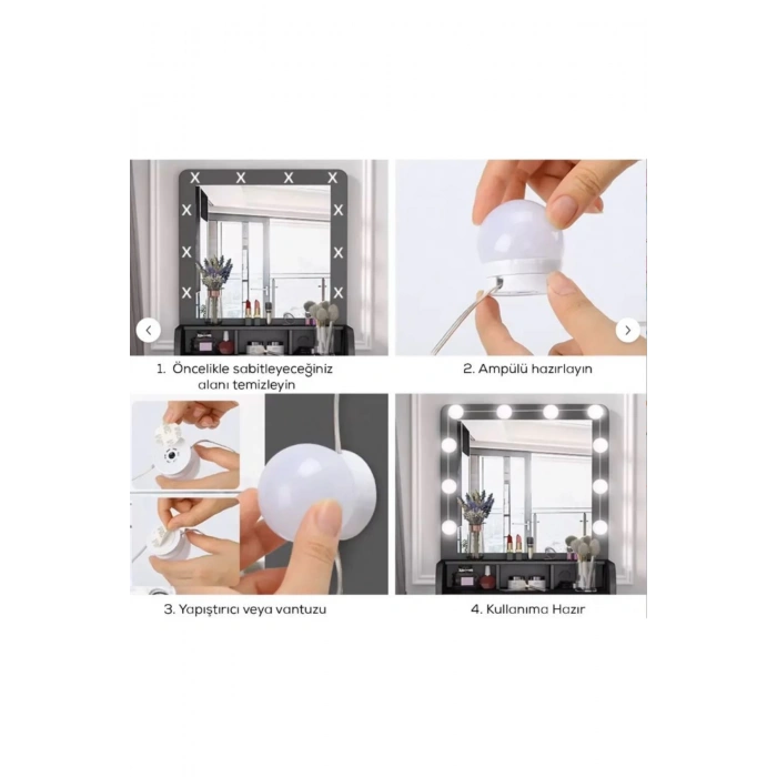 10lu Makyaj Masası Banyo Aynası Giyim Odası Aydınlatma Hollywood Nostaljik Led Lamba Ayna Hariç