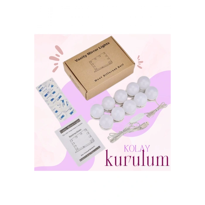 10lu Makyaj Masası Banyo Aynası Giyim Odası Aydınlatma Hollywood Nostaljik Led Lamba Ayna Hariç