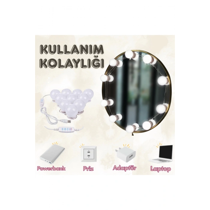 10 lu Makyaj Masası Banyo Aynası Giyim Odası Aydınlatma Hollywood Tarzı Nostaljik Led Lamba 3 MOD