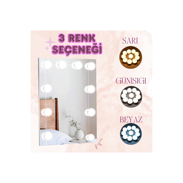 10 lu Makyaj Masası Banyo Aynası Giyim Odası Aydınlatma Hollywood Tarzı Nostaljik Led Lamba 3 MOD