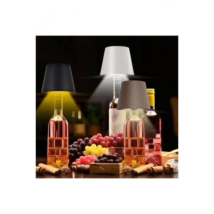 Kablosuz Şişe Lambası - Şarjlı Abajur Masa Işığı Dokunmatik Şişe İçin LED SİYAH Parlaklık