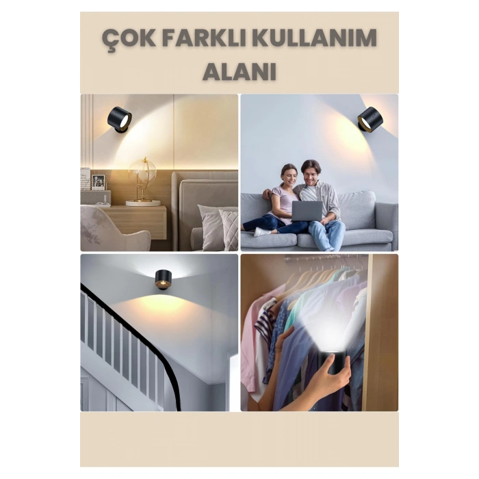 Mıknatıslı Uzaktan Kumandalı Çift Taraflı Duvar Aplik LED Aydınlatma 3 Renk USB Şarjlı