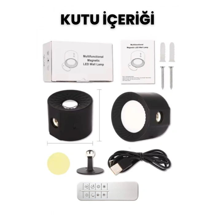 Mıknatıslı Uzaktan Kumandalı Çift Taraflı Duvar Aplik LED Aydınlatma 3 Renk USB Şarjlı