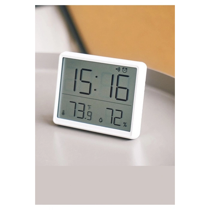 Dijital Duvar Saati Termometre Sıcaklık Ve Nem Ölçer Masa Saati Alarm LCD Ekran Duvara Takılır BEYAZ