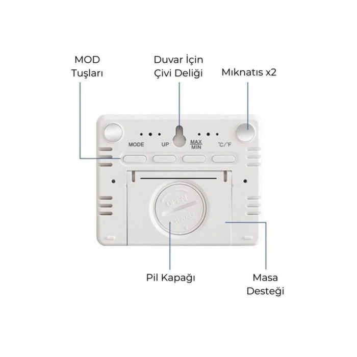 Dijital Duvar Saati Termometre Sıcaklık Ve Nem Ölçer Masa Saati Alarm LCD Ekran Duvara Takılır BEYAZ