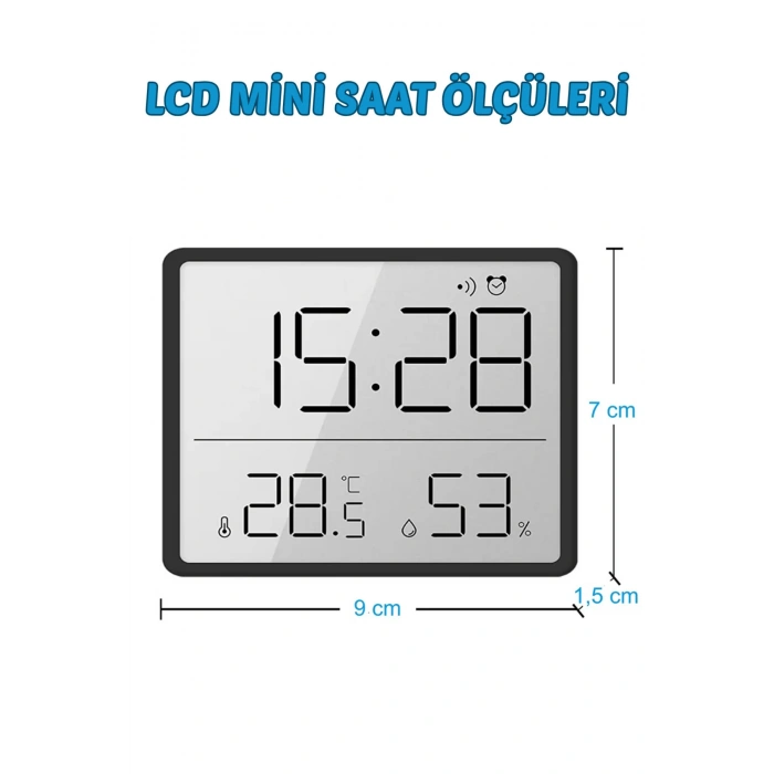 Dijital Duvar Saati Termometre Sıcaklık Ve Nem Ölçer Masa Saati Alarm LCD Ekran Duvara Takılır BEYAZ