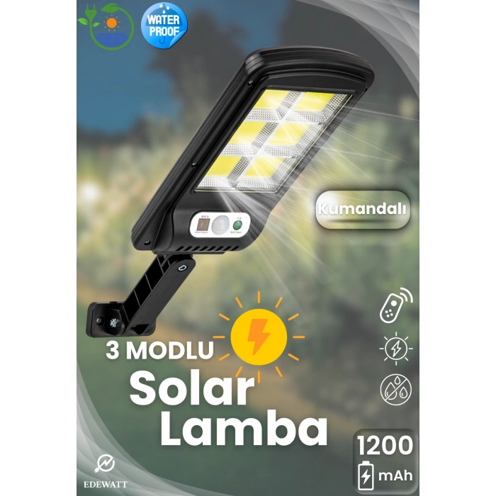 Güneş Enerjili Sokak Lambası Solar Duvar Lambası Hareket Sensörlü 3Mod Uzaktan Kumanda 120 Led Garaj