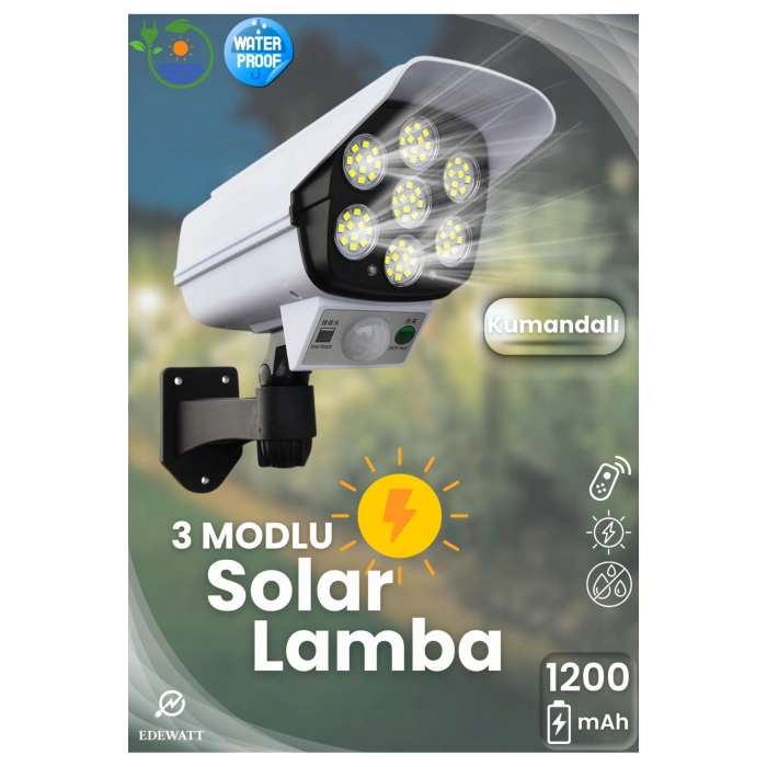 Kamera Görünümlü SOLAR LED Lamba Güneş Enerjilli Su Geçirmez Uzaktan Kumandalı