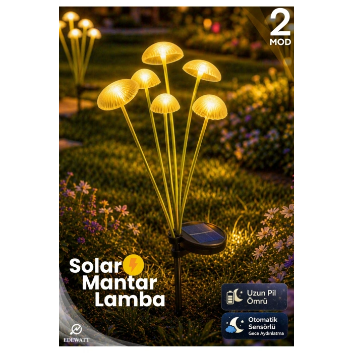 Dekoratif Mantar Görünümlü 6lı SOLAR LED Lamba Güneş Enerjilli Su Geçirmez Bahçe Saksı Aydınlatma