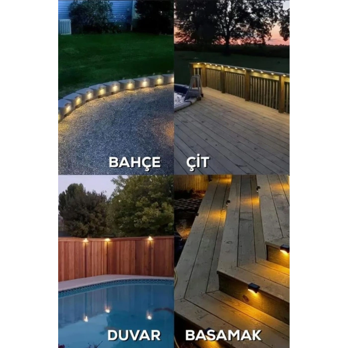 4 Adet L Solar Led Güneş Enerjili Su Geçirmez Köşebent Led Işık Merdiven Veranda Bahçe Aydınlatma