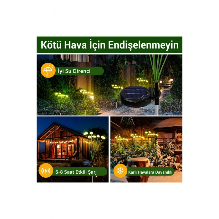 2 ADET Dekoratif Mantar Görünümlü 6lı SOLAR LED Lamba Güneş Enerjilli Su Geçirmez Bahçe Aydınlatma