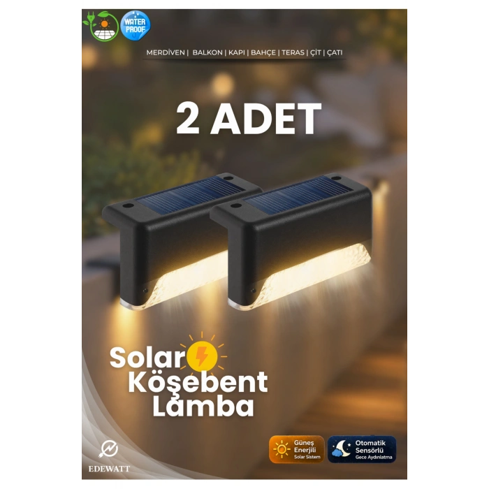 2 Adet L Solar Led Güneş Enerjili Su Geçirmez Köşebent Led Işık Merdiven Veranda Bahçe Aydınlatma
