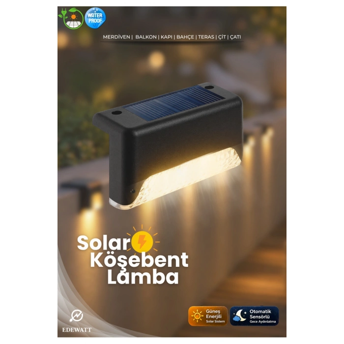 1 Adet L Solar Led Güneş Enerjili Su Geçirmez Köşebent Led Işık Merdiven Veranda Bahçe Aydınlatma