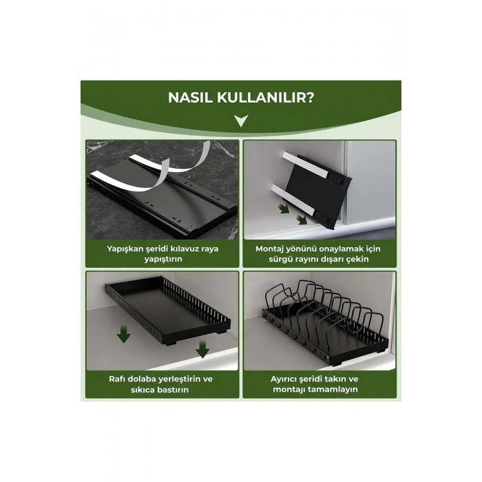 Çok Amaçlı Raylı Mutfak Araçları Düzenleyici Tava,Tencere, Baharatlık ve Tezgah Altı,Üstü Organizer