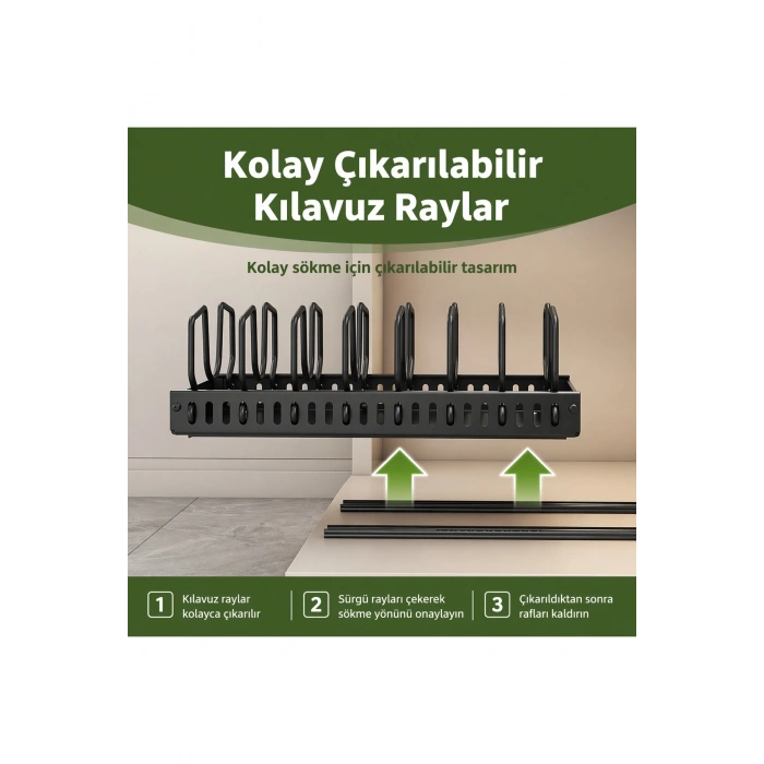 Çok Amaçlı Raylı Mutfak Araçları Düzenleyici Tava,Tencere, Baharatlık ve Tezgah Altı,Üstü Organizer