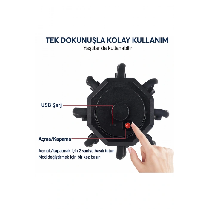 Şarjlı 8 Başlıklı Masaj Aleti Stres Baş Ağrısı Giderici BEYAZ 3 MOD Masaj Aleti