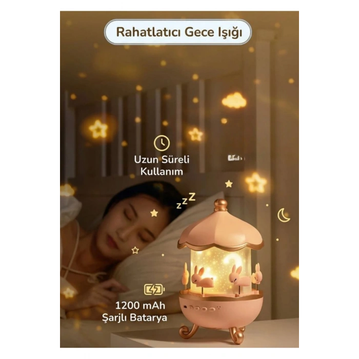 Döner Projeksiyon Gece Lambası Bluetooth Hoparlörlü Çocuk Gece Işığı Projektör 5 Farklı Yansıtma
