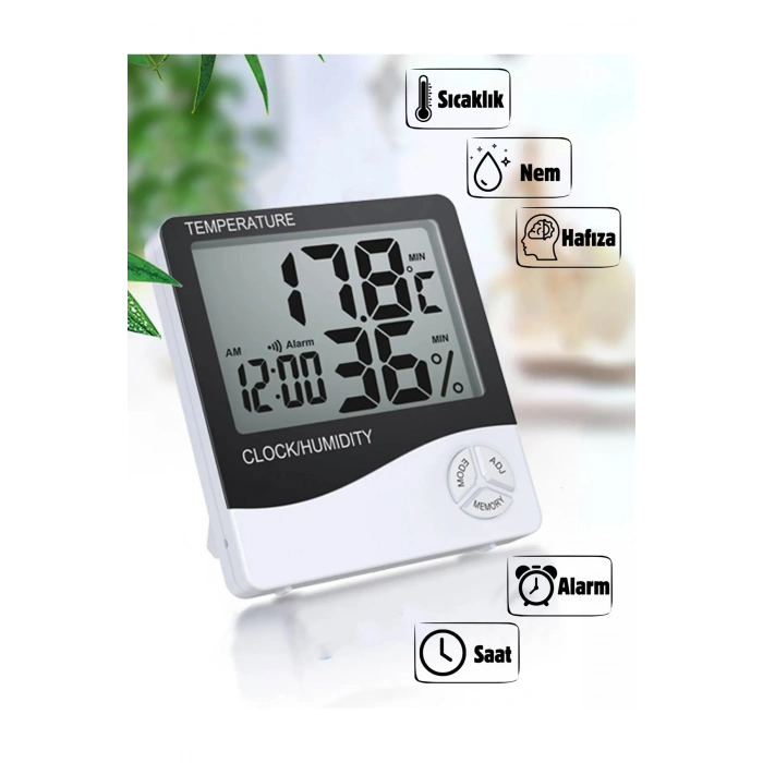 Dijital Oda Termometre Sıcaklık Ve Nem Ölçer Masa Saati Alarm