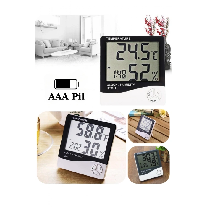 Dijital Oda Termometre Sıcaklık Ve Nem Ölçer Masa Saati Alarm