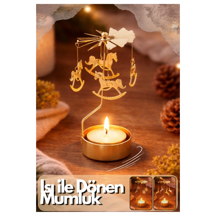 Dekoratif Isı ile Dönen Mumluk Gold Metal Ev Dekoru Atlı Karınca Hediyelik Şık Tasarım