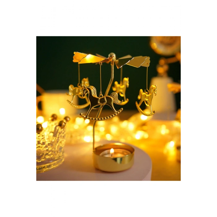 Dekoratif Isı ile Dönen Mumluk Gold Metal Ev Dekoru Atlı Karınca Hediyelik Şık Tasarım