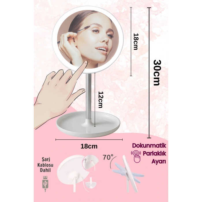Dokunmatik Led Işıklı Usb Li Yuvarlak Masa Üstü Makyaj Aynası Makyaj Aynası Ledli