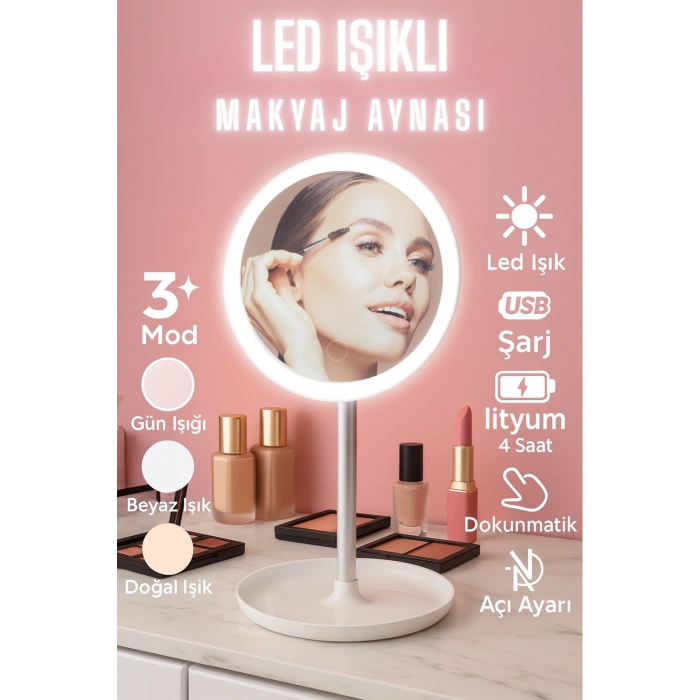 Dokunmatik Led Işıklı Usb Li Yuvarlak Masa Üstü Makyaj Aynası Makyaj Aynası Ledli
