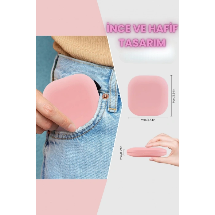 Işıklı Büyüteçli Cep Aynası, Makyaj USB Şarjlı Katlanır Dokunmatik LED Seyahat El Aynası PEMBE