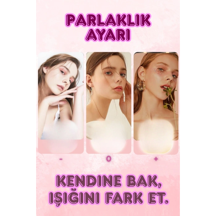 Işıklı Büyüteçli Cep Aynası, Makyaj USB Şarjlı Katlanır Dokunmatik LED Seyahat El Makyaj Aynası BEYAZ