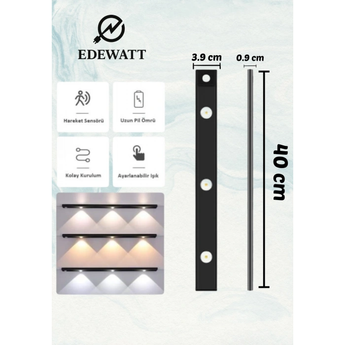 Sensörlü Şarjlı Dekoratif Gece Lambası Mutfak 3 Farklı Işık Rengi 40cm ŞERİT LED