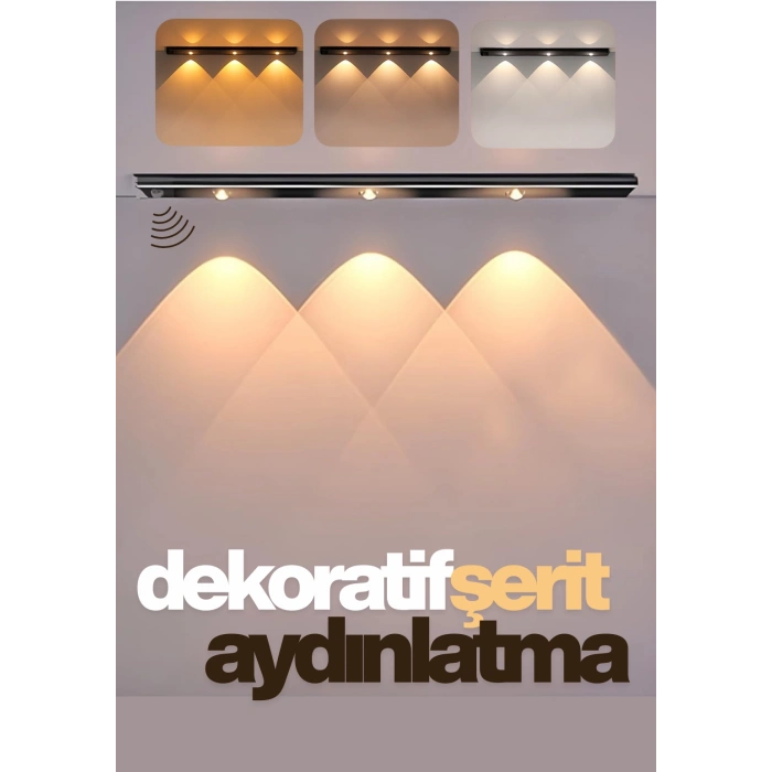 Sensörlü Şarjlı Dekoratif Gece Lambası Mutfak 3 Farklı Işık Rengi 40cm ŞERİT LED