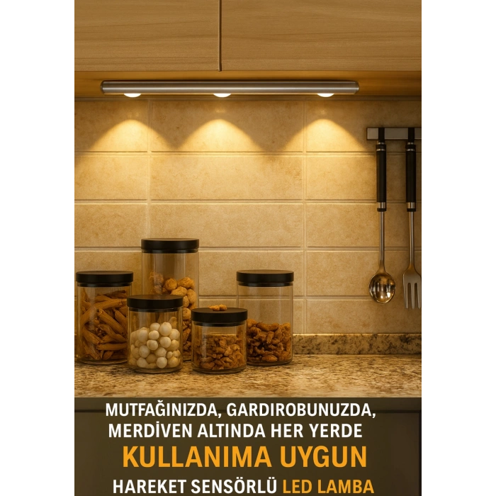 Sensörlü Şarjlı Dekoratif Gece Lambası Mutfak 3 Farklı Işık Rengi 40cm ŞERİT LED