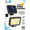 120 LED Ayrı Solar Panel Güneş Enerjili 3 Mod Duvar Lambası 5 METRE Kablolu Bahçe Aydınlatma