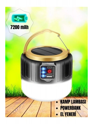 G-300w Kamp Lambası Solar Güneş Enerjili Ampül 26smd Led Şarjlı El Feneri Powerbank 5 Mod