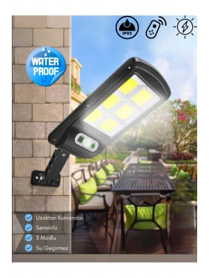 Güneş Enerjili Sokak Lambası Solar Duvar Lambası Hareket Sensörlü 3Mod Uzaktan Kumanda 120 Led Garaj