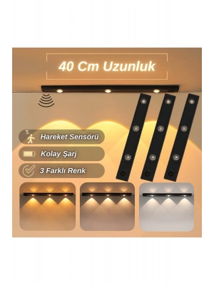 Sensörlü Şarjlı Dekoratif Gece Lambası Mutfak Mıknatıslı 3 Farklı Işık Renk 40cm ŞERİT LED