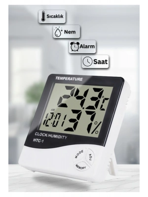 Dijital Oda Termometre Sıcaklık Ve Nem Ölçer Masa Saati Alarm Pil DAHİL