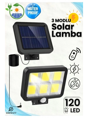 120 LED Ayrı Solar Panel Güneş Enerjili 3 Mod Duvar Lambası 5 METRE Kablolu Bahçe Aydınlatma