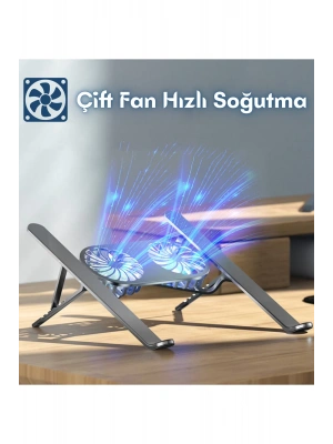 Alüminyum Katlanır Fanlı 6 Kademeli Laptop Macbook Uyumlu Notebook Yükseltici Tutucu Stand