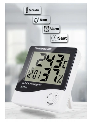 Dijital Oda Termometre Sıcaklık Ve Nem Ölçer Masa Saati Alarm Pil DAHİL