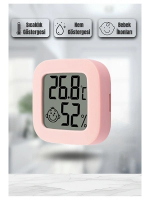 Mini Akıllı Sıcaklık Nem Ölçer LCD Oda Termometre Duvara Takılabilen Masaüstü Isı Göstergesi PEMBE