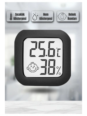 Mini Akıllı Sıcaklık Nem Ölçer LCD Oda Termometre Duvara Takılabilen Masaüstü Isı Göstergesi SİYAH