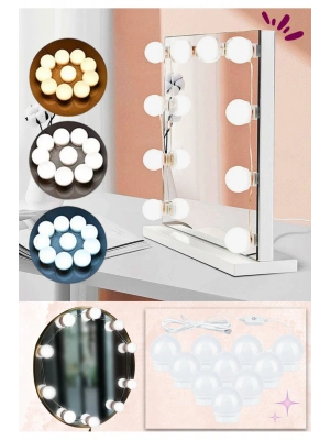 10lu Makyaj Masası Banyo Aynası Giyim Odası Aydınlatma Hollywood Nostaljik Led Lamba Ayna Hariç