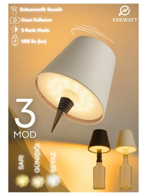 Kablosuz Şişe Lambası - Şarjlı Abajur Masa Işığı Dokunmatik Şişe İçin LED BEYAZ