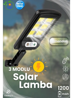 Güneş Enerjili Sokak Lambası Solar Duvar Lambası Hareket Sensörlü 3Mod Uzaktan Kumanda 120 Led Garaj