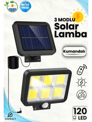 120 LED Ayrı Solar Panel Güneş Enerjili 3 Mod Duvar Lambası 5 METRE Kablolu Bahçe Aydınlatma