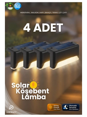 4 Adet L Solar Led Güneş Enerjili Su Geçirmez Köşebent Led Işık Merdiven Veranda Bahçe Aydınlatma