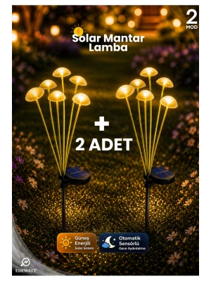 2 ADET Dekoratif Mantar Görünümlü 6lı SOLAR LED Lamba Güneş Enerjilli Su Geçirmez Bahçe Aydınlatma